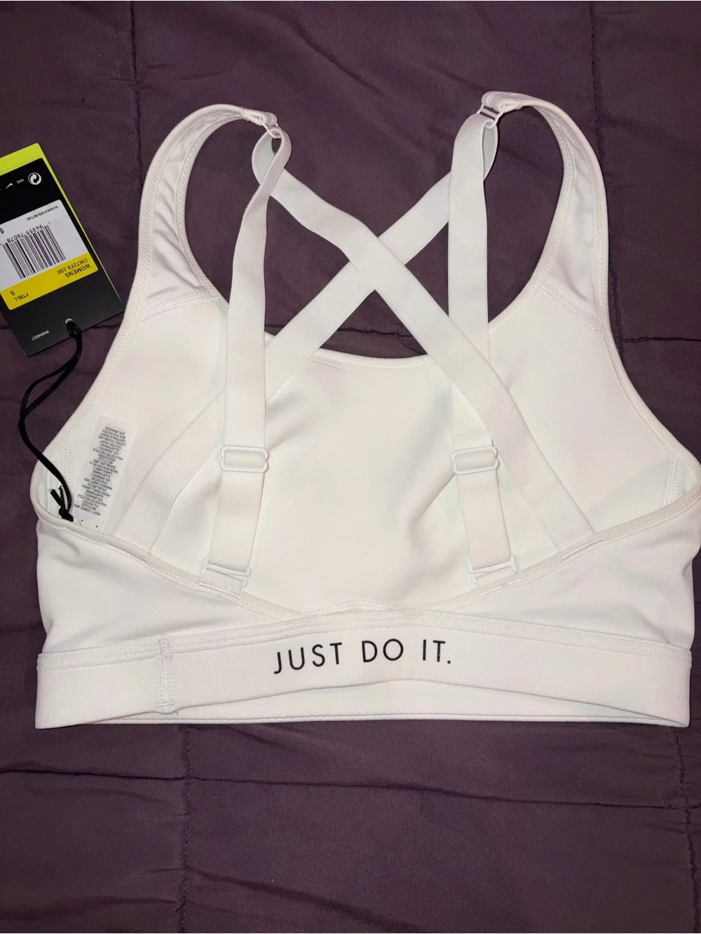 Nike White Cross-Back Medium Support Sports Bra with Black Swoosh Size Small NWT